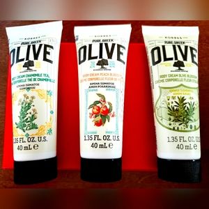 SET OF 3 NEW/Sealed PureGreek Korres body lotion 1.35 oz. each. Softly scented.